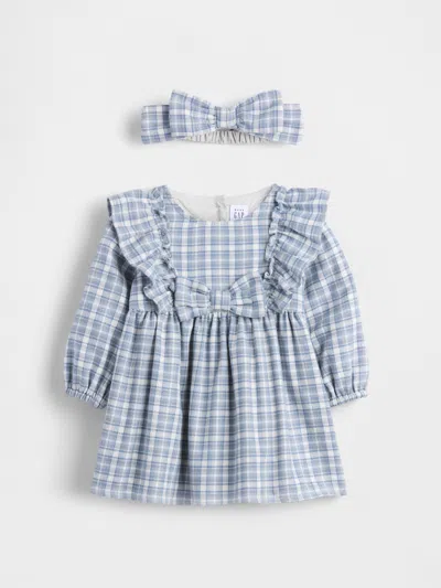Gap Kids' Baby Flannel Bow Dress Outfit Set In Blue