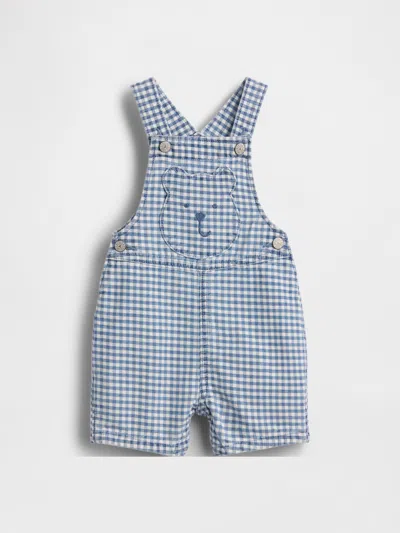 Gap Kids' Baby Gingham Denim Bear Pocket Shortalls In Blue