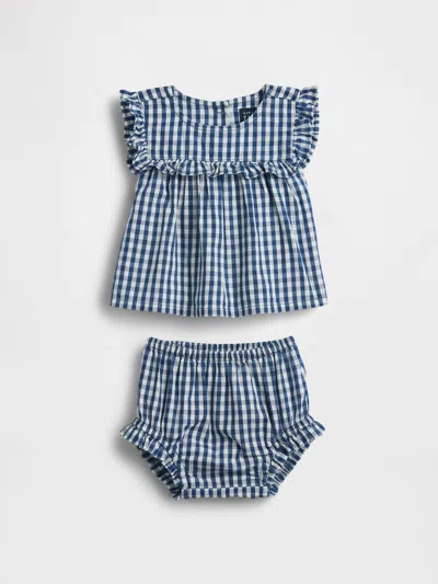 Gap Baby Gingham Denim Ruffle Outfit Set In Blue