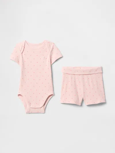 Gap Baby Grow-with-me Tinyrib Shorts Outfit Set In Pink Heart