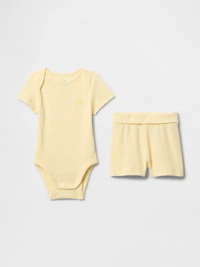 Gap Baby Grow-with-me Tinyrib Shorts Outfit Set In Yellow Stripe