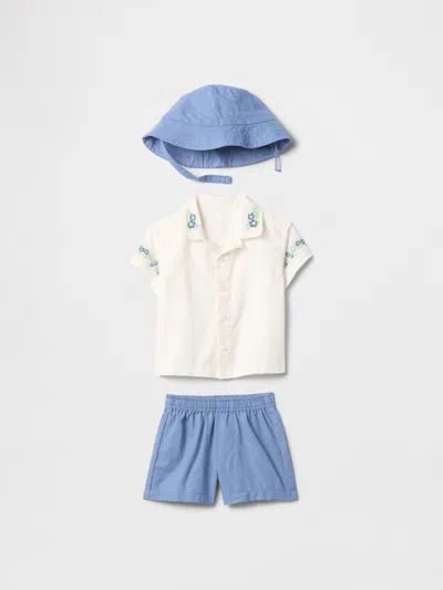 Gap Baby Linen-cotton Embroidered Outfit Set In Off White