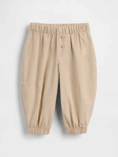 Gap Kids' Baby Linen-cotton Pull-on Barrel Pants In Brown
