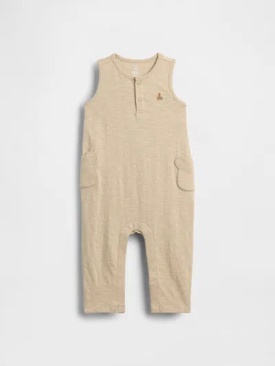 Gap Kids' Baby Organic Cotton Bear Pocket One-piece In Brown