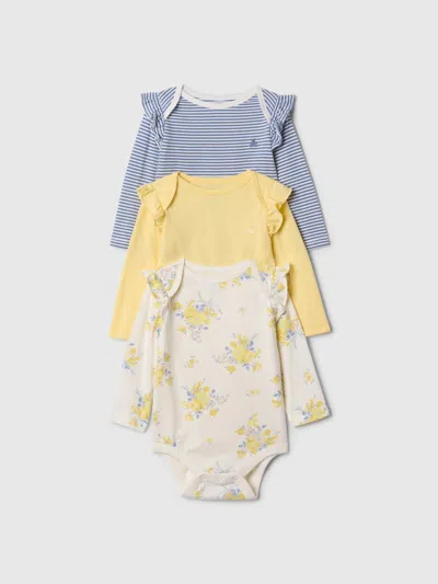 Gap Baby First Favorites Organic Cotton Ruffle Bodysuit (3-pack) In New Off White Floral