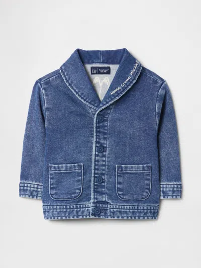 Gap Kids' Baby Peter Rabbit™ Knit Denim Shawl Cardigan In Medium Wash