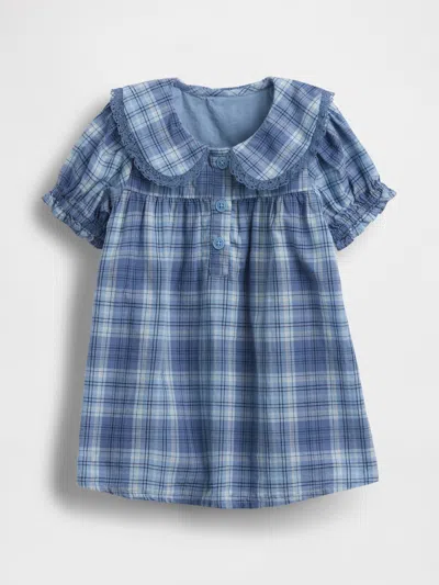 Gap Baby Plaid Ruffle Collar Dress In Blue