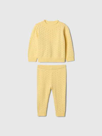 Gap Baby Pointelle Puff Sleeve Sweater Set In Pale Banana Yellow