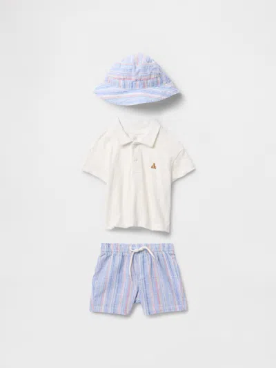 Gap Baby Polo Shirt Outfit Set In Rainbow Blue Stripe