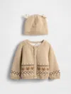 Gap Baby Sherpa-lined Bear Cardigan Sweater Set In Brown