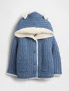 Gap Baby Sherpa-lined Cable-knit Bear Cardigan In Blue