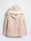 Gap Baby Sherpa-lined Cable-knit Bear Cardigan In Neutral