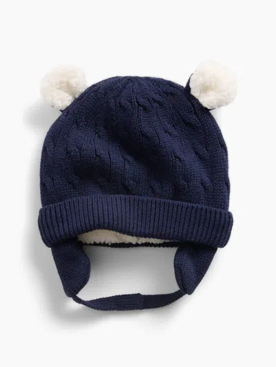 Gap Baby Sherpa-lined Cable-knit Bear Beanie In Dark Night