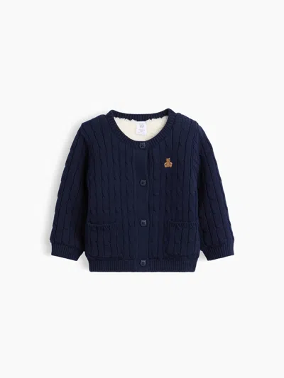 Gap Baby Sherpa-lined Cable-knit Cardigan Sweater In Blue