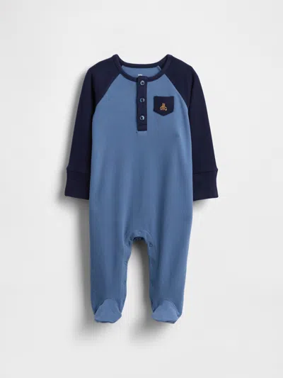 Gap Kids' Baby Softspun Colorblock Henley Footed One-piece In Black