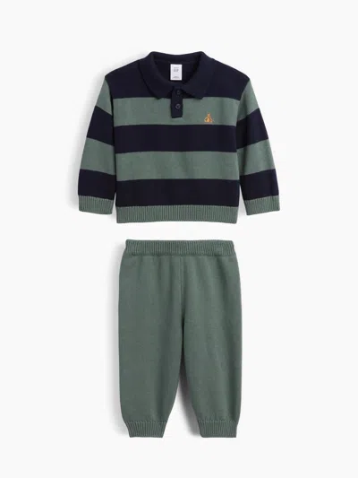Gap Baby Stripe Polo Shirt Sweater Outfit Set In Navy Green Stripe