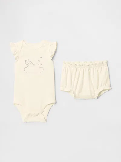 Gap Kids' Baby Supima® Bear Bodysuit Outfit Set In Cloud Puff White