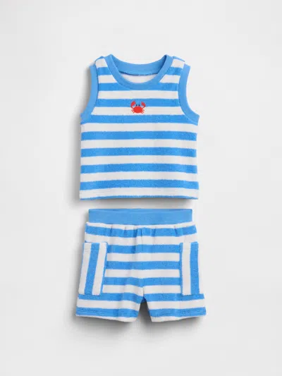 Gap Kids' Baby Towel Terry Stripe Outfit Set In Blue