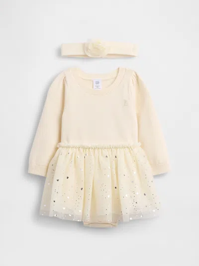 Gap Baby Tulle Sweater Bodysuit Dress Set In White