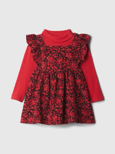 Gap Baby Turtleneck Ruffle Pinafore Dress Set In Modern Red