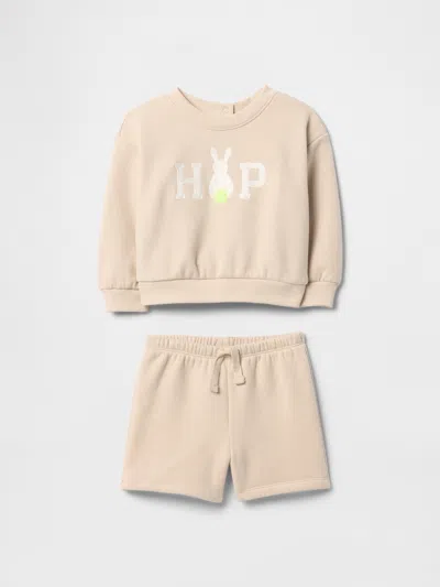 Gap Kids' Baby Vintage Soft Bunny Logo Sweat Set In Bedrock Beige
