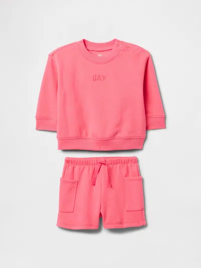 Gap Kids' Baby Vintage Soft Logo Sweat Shorts Set In Sassy Pink
