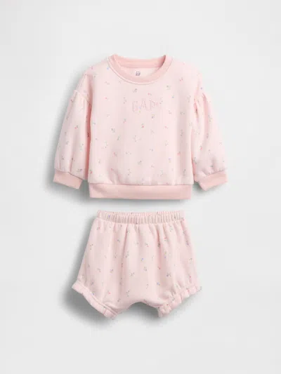 Gap Kids' Baby Vintagesoft Floral Logo Outfit Set In Pink