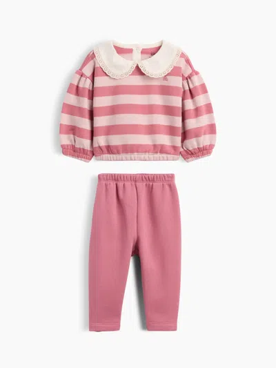 Gap Baby Vintagesoft Lace-collar Sweat Set In Pink Stripe
