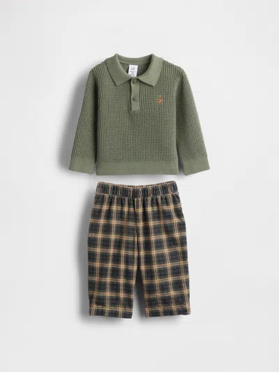 Gap Baby Waffle Polo Shirt Outfit Set In Green