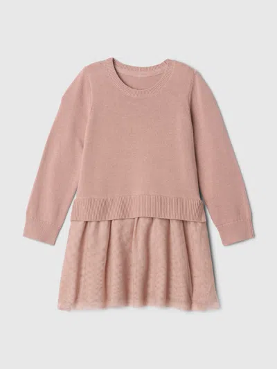 Gap Baby 2-in-1 Sweater Tulle Dress In Fawn Beige