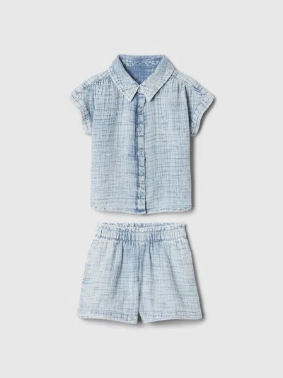 Gap Baby Crinkle Gauze Two-piece Outfit Set In Medium Wash