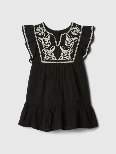 Gap Baby Embroidered Flutter Dress In Basic Black