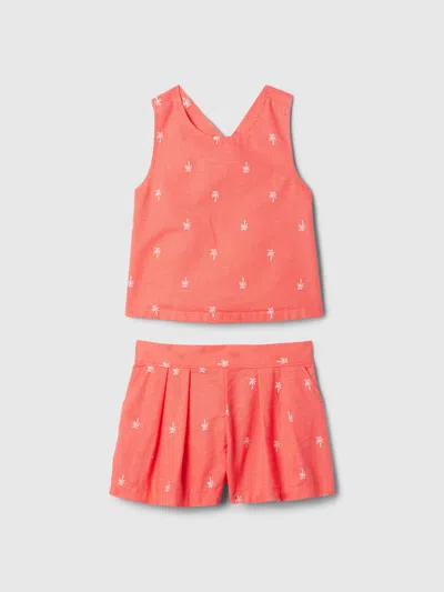 Gap Baby Linen-cotton Outfit Set In Fire Coral Red