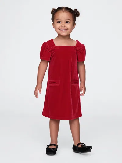 Gap Baby Velour Bow Shift Dress In Sled Red