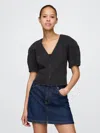 Shop Gap Barrel-sleeve Cropped Denim Shirt In Black