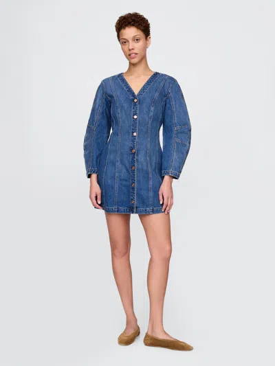 Gap Barrel-sleeve Denim Mini Dress In Medium Wash