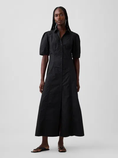 Gap Barrel-sleeve Maxi Shirtdress In Black