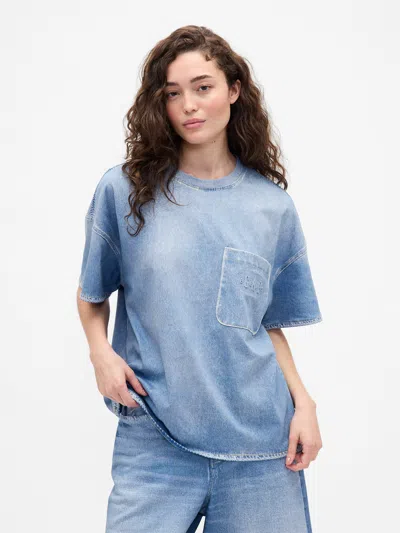 Gap × Béis Knit Denim Pocket T-shirt In Blue
