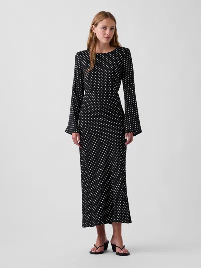 Gap Bell-sleeve Bias-cut Maxi Dress In Black Polka Dots