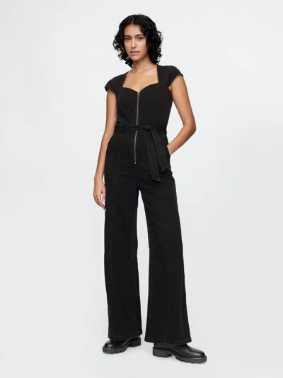 Gap Belted Denim Jumpsuit In Black