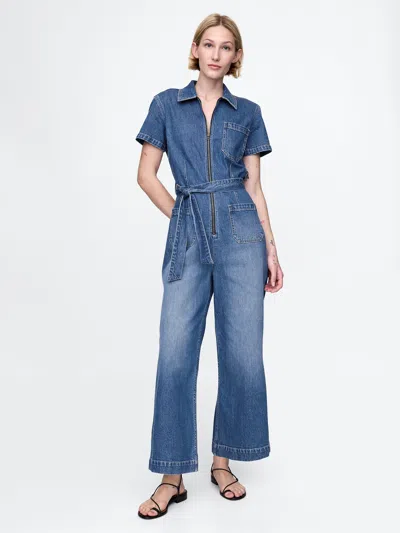 Gap Belted Denim Jumpsuit In Medium Wash