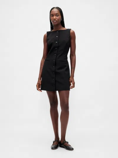 Gap Bistretch Button-front Mini Dress In Black
