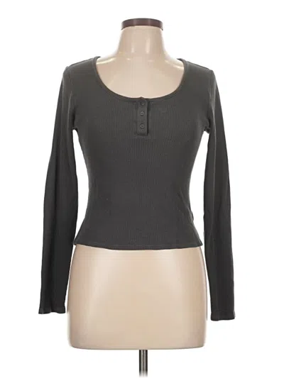Pre-owned Gap Body Long Sleeve Top Gray Scoop Neck Tops
