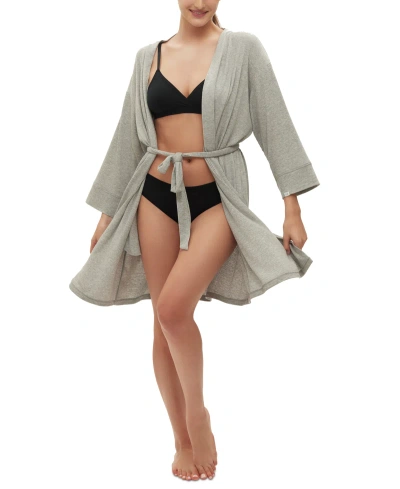 Gap Body Women's Long-sleeve Ribbed Belted Robe In Grey