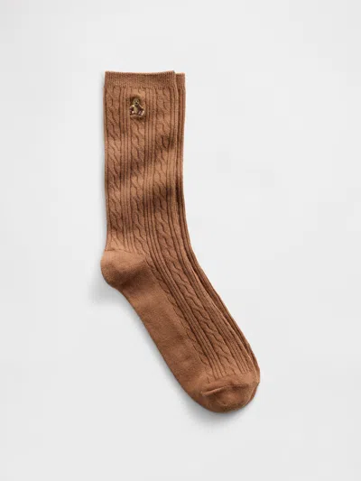 Gap Brannan Bear Cable-knit Crew Socks In Brown