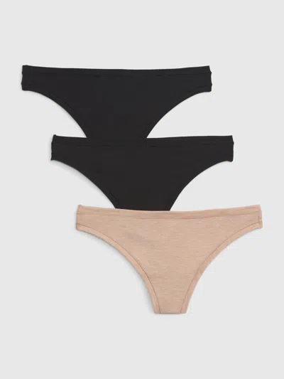 Gap Breathe Thong (3-pack) In Black & Blush Beige