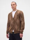 Gap Brushed Argyle Cardigan In Brown