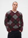 Gap Brushed Argyle Sweater In Burgundy
