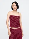 Gap Burnout Velvet Cropped Cami In Red Floral Print