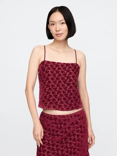 Gap Burnout Velvet Cropped Cami In Red Floral Print